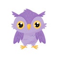 Lovely purple owlet, cute bird cartoon character, design element for Birthday party vector Illustration on a white