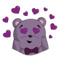 Lovely purple teddy bear with a crimson bow
