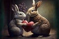 Lovely rabbit holds love heart. Generative AI