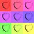 Lovely rainbow neon nine hearts in pop art stile