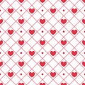 Lovely red heart seamless pattern vector illustration isolated on white background. Cute hearts, and decorative diamonds. Royalty Free Stock Photo