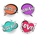 Lovely retro comic bubbles with kiss me, love, mwah