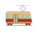 Lovely retro vector tram, side view, isolated. Flat simple children design