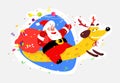 Lovely Santa Claus on a yellow dog. Chinese New Year and Christmas. Vector illustration isolated on white background. Suitable for