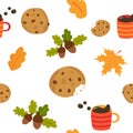 Lovely seamless pattern with mug of coffee cookies