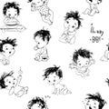 Lovely seamless pattern with cartoon little baby boy