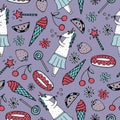 Lovely seamless pattern with hand-drawn unicorns and cute doodles Royalty Free Stock Photo