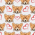 Lovely seamless pattern with puppy welsh corgi and heart. Vector cute background