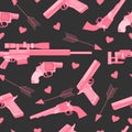 Lovely seamless pattern with revolver, rifle, gun, arrow and hearts. Royalty Free Stock Photo