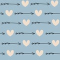 Cute lovely seamless vector pattern background illustration with hearts and arrows Royalty Free Stock Photo