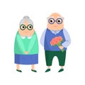 Lovely senior couple, old man give flower bouquet