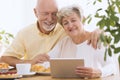 Lovely senior couple using tablet