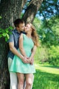 Lovely sensual couple in love enjoying kiss outdoors Royalty Free Stock Photo