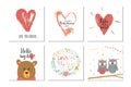 Lovely set of 6 Valentines day gift card with heart, teddy bear