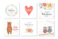 Lovely set of 6 Valentines day gift card with heart, teddy bear