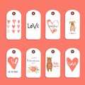 Lovely set of 8 Valentines day gift card, label, tag, badge with