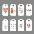 Lovely set of 8 Valentines day gift card, label, tag, badge with