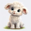 Lovely Sheep Cat: Cute Lamb Baby Sitting On Natural Grass Vector Illustration