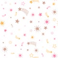 Lovely shooting stars meteor shower vector seamless pattern. Royalty Free Stock Photo