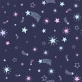 Lovely shooting stars meteor shower vector seamless pattern. Royalty Free Stock Photo