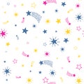 Lovely shooting stars meteor shower vector seamless pattern.