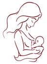 Tender silhouette of mother with her baby in arms, Vector illustration