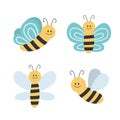 Lovely simple design of a cartoon yellow and black bees on a white background