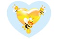 Lovely smiling bees holding a heart of fresh golden honey Royalty Free Stock Photo