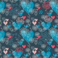 Lovely snowflakes and hearts seamless pattern Royalty Free Stock Photo