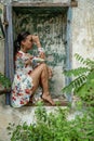 A Lovely Spanish Model Poses In The Abandoned Ruins Of A Hacienda In The Mexican Province Of Yucatan Mexico Royalty Free Stock Photo