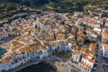 Lovely spanish town Cadaques. Aerial drone photo from above. Cozy white houses and narrow streets