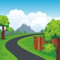 Lovely Spring landscape background with cartoon style