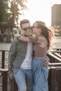 Lovely stylish couple smiling and kissing Royalty Free Stock Photo