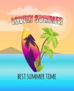 Lovely Summer Poster with Surfboard and Palms