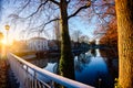 Lovely sunrise along the canal of Utrecht