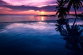 Lovely sunset by infinity pool over the calm sea Royalty Free Stock Photo