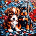 Lovely sweet dogs best friends oil painting - ai generated image