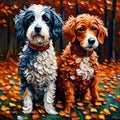 Lovely sweet dogs best friends oil painting - ai generated image