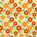 Lovely and sweet flower and green leaves on vivid retro tone background. Seamless pattern vector. Royalty Free Stock Photo