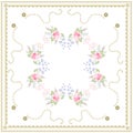 Lovely tablecloth with cute bouquets of roses, sage, bell flowers and turkish carnation on white background. Vector design