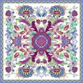 Lovely tablecloth ethnic indian flowers. Beautiful vector ornament. Card, bandana print, kerchief design, napkin. Bright