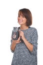 Lovely teenage girl with retro photo camera Royalty Free Stock Photo