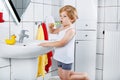 Lovely toddler boy brushing his teeth, indoors Royalty Free Stock Photo