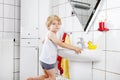 Lovely toddler boy brushing his teeth, indoors Royalty Free Stock Photo