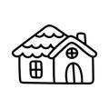 A lovely traditional country house. Simple linear illustration in childish hand drawn style. Doodle element for the