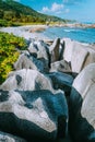 Lovely tropical beach with unique granite formations in south-west of La Digue island, Anse aux Cedres, Seychelles