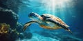 Lovely turtle in the ocean, wildlife and nature concept