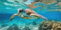 Lovely turtle in the ocean, wildlife and nature concept