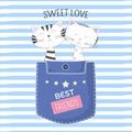 Lovely two cats in pocket with text sweet love on blue background Royalty Free Stock Photo