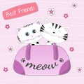 Lovely two cats sitting in girl bag. Best friends Royalty Free Stock Photo